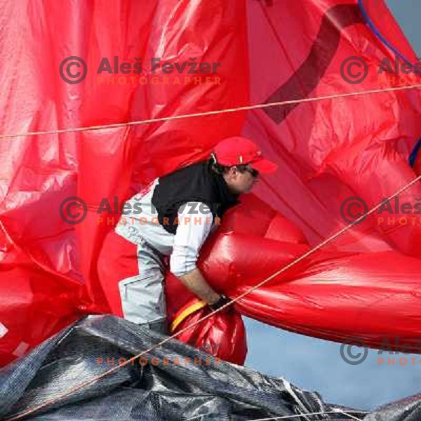 Team Omega crew working at fleet race in sailing regatta for RC 44 Portoroz Cup in Pororoz,Slovenia.Photo by Ales Fevzer 