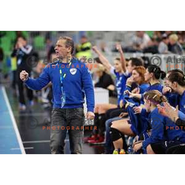 Tone Tiselj, head coach of Krim Mercator at handball match Krim Mercator (SLO) - Larvik (NOR) in EHF Women\'s Champions league, played in Arena Stozice, Ljubljana, Slovenia on February 1, 2014