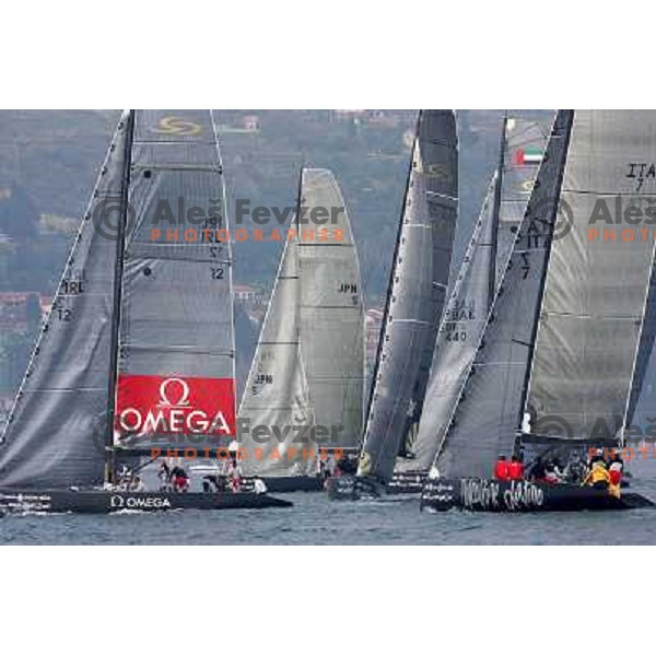 Fleet race in sailing regatta for RC 44 Portoroz Cup in Pororoz,Slovenia.Photo by Ales Fevzer 