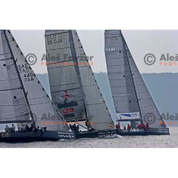 Action at fleet race in sailing regatta for RC 44 Portoroz Cup in Pororoz,Slovenia.Photo by Ales Fevzer 