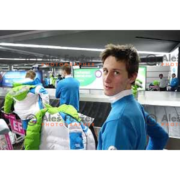 Peter Prevc,member of Slovenia Olympic team for Sochi 2014 Winter Olympic games during arrival to Sochi International Airport, Russia on February 4, 2014