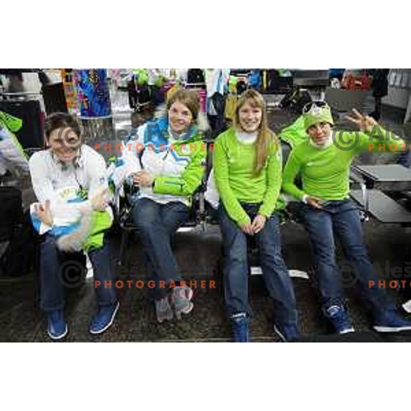 members of Slovenia Olympic team for Sochi 2014 Winter Olympic games during arrival to Sochi International Airport, Russia on February 4, 2014