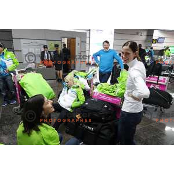 Maja Vtic and Eva Logar, members of Slovenia Olympic team for Sochi 2014 Winter Olympic games during arrival to Sochi International Airport, Russia on February 4, 2014