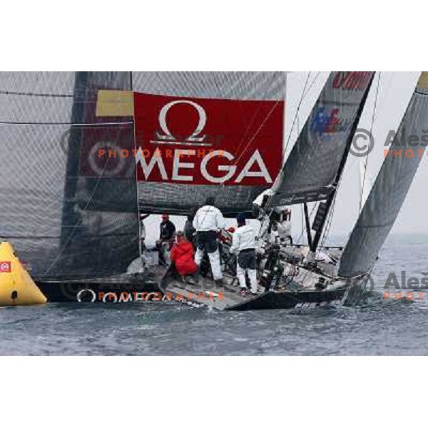 Action at fleet race in sailing regatta for RC 44 Portoroz Cup in Pororoz,Slovenia.Photo by Ales Fevzer 