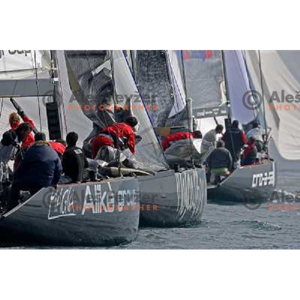 Sunday fleet race in sailing regatta for RC 44 Portoroz Cup in Pororoz,Slovenia.Photo by Ales Fevzer 