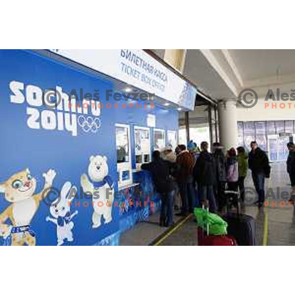 Tickets counter for Sochi 2014 Winter Olympic games during arrival to Sochi International Airport, Russia on February 4, 2014