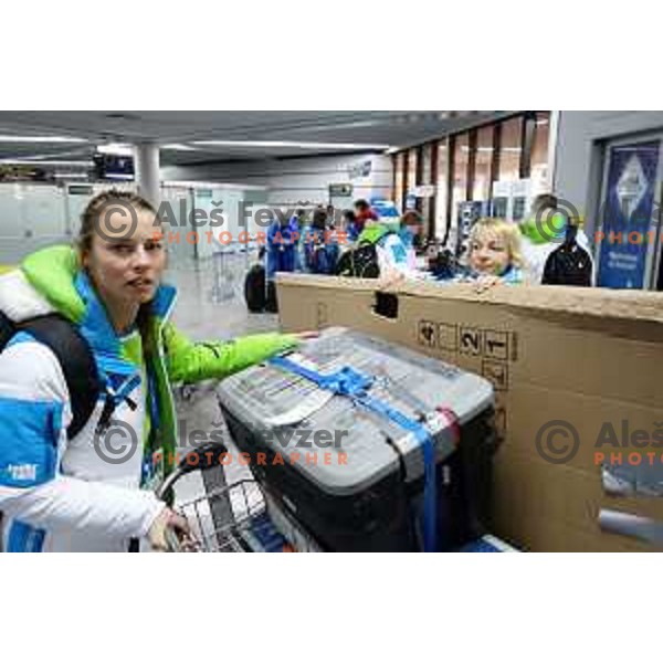 Tina Maze, member of Slovenia Olympic team for Sochi 2014 Winter Olympic games during arrival to Sochi International Airport, Russia on February 4, 2014