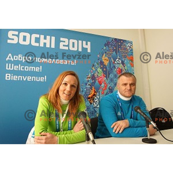 Petra Majdic, chef de mission and Marko Gracer of Slovenia Olympic team for Sochi 2014 Winter Olympic games during press conference in Mountain Village, Rosa Khutor, Russia on February 5, 2014