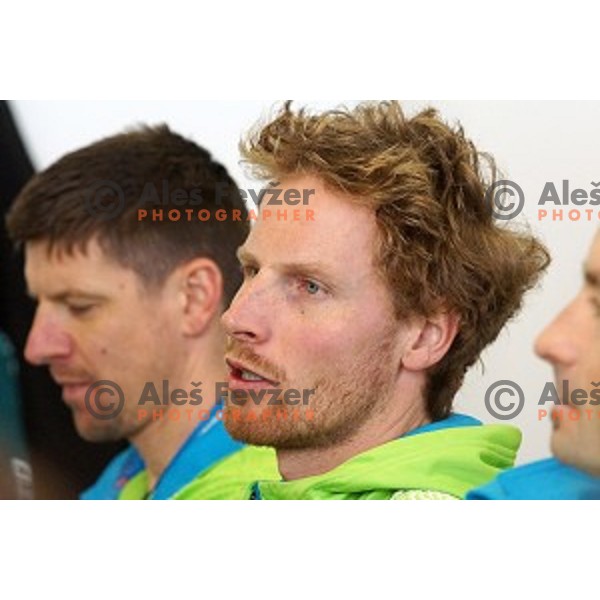 Klemen Bauer of Slovenia Biathlon Olympic team for Sochi 2014 Winter Olympic games during press conference in Mountain Village, Rosa Khutor, Russia on February 5, 2014