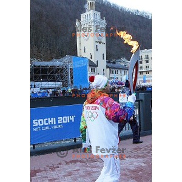 Olympic flame of Sochi 2014 Winter Olympic games arrives to Rosa Khutor, Russia on February 5, 2014