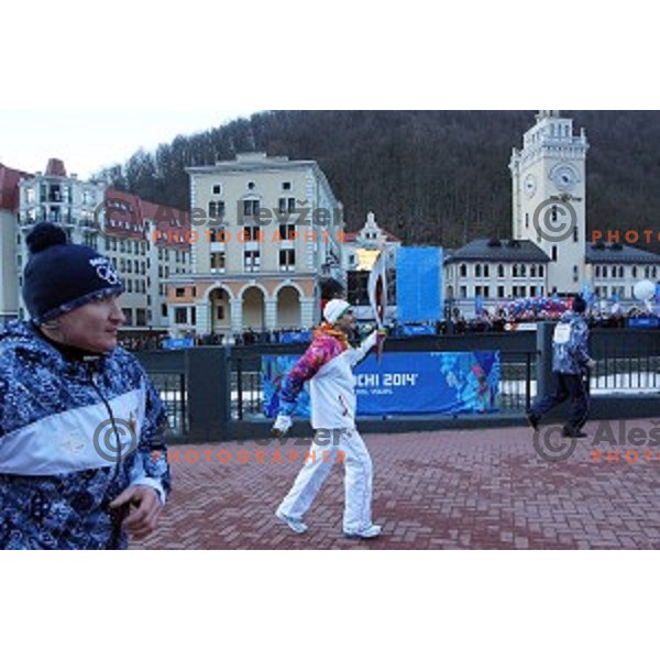 Olympic flame of Sochi 2014 Winter Olympic games arrives to Rosa Khutor, Russia on February 5, 2014