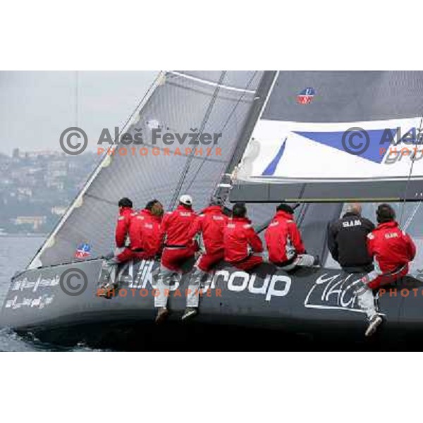 Team Magia Alike at fleet race in sailing regatta for RC 44 Portoroz Cup in Pororoz,Slovenia.Photo by Ales Fevzer 