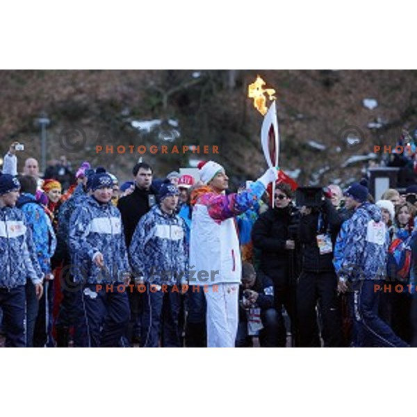 Olympic flame of Sochi 2014 Winter Olympic games arrives to Rosa Khutor, Russia on February 5, 2014
