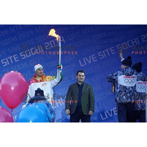 Olympic flame of Sochi 2014 Winter Olympic games arrives to Rosa Khutor, Russia on February 5, 2014