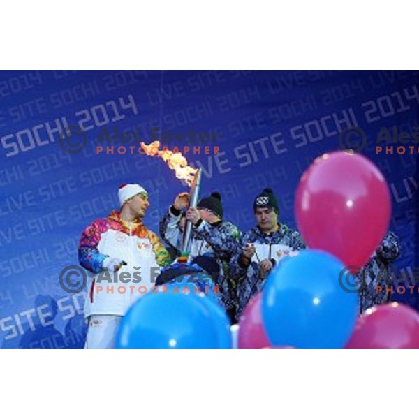 Olympic flame of Sochi 2014 Winter Olympic games arrives to Rosa Khutor, Russia on February 5, 2014