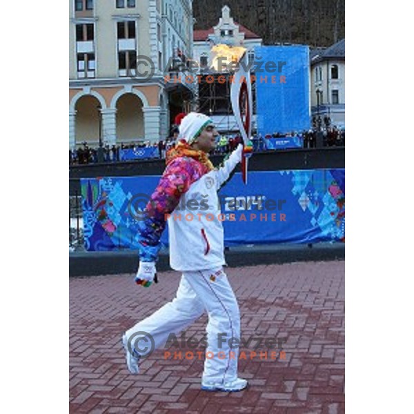 Olympic flame of Sochi 2014 Winter Olympic games arrives to Rosa Khutor, Russia on February 5, 2014