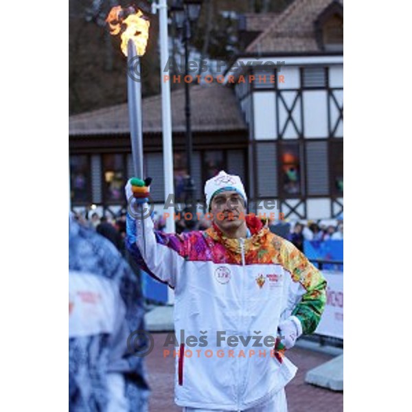 Olympic flame of Sochi 2014 Winter Olympic games arrives to Rosa Khutor, Russia on February 5, 2014