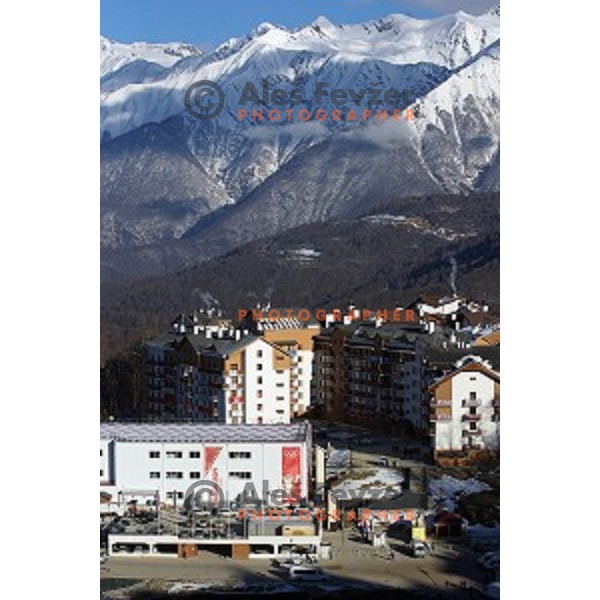 Mountain Village at 1170 meters above sea level of Sochi 2014 Winter Olympic Games, Rosa Khutor, Russia on February 5, 2014