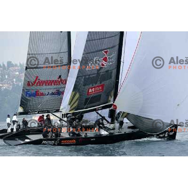 Cro-a-sail and Ekipa 44 at fleet race in sailing regatta for RC 44 Portoroz Cup in Pororoz,Slovenia.Photo by Ales Fevzer 