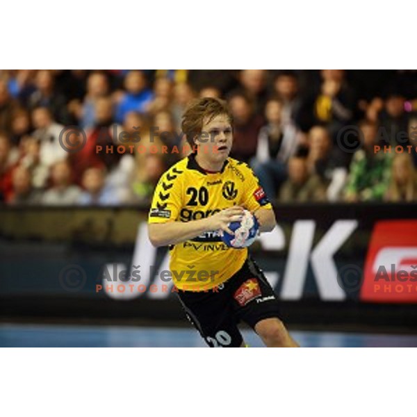 Stas Skube of Gorenje Velenje in action during handball match Gorenje Velenje (SLO)-Hamburg (GER) in EHF Champions league, played in Red Hall, Velenje, Slovenia on February 5, 2014