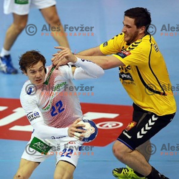 action during handball match Gorenje Velenje (SLO)-Hamburg (GER) in EHF Champions league, played in Red Hall, Velenje, Slovenia on February 5, 2014