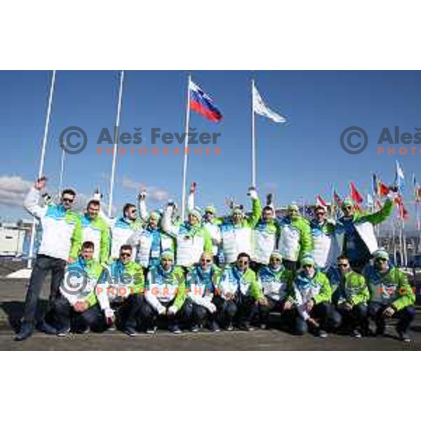 Slovenia Ice-Hockey Olympic team at Team Welcome Ceremony in Coastal Olympic Village in Sochi on February 6, 2014