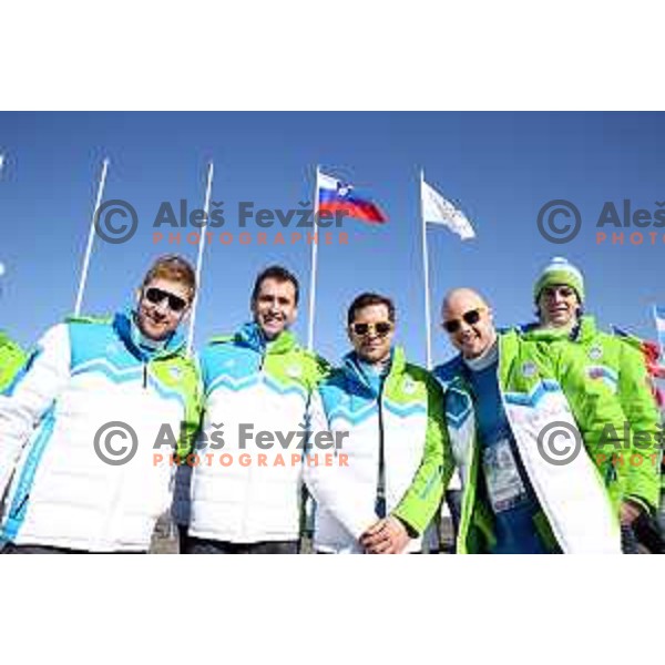 Robert Kristan,Tomaz Razingar,Mitja Robar, Jan Mursak and Miha Verlic of Slovenia Ice-hockey Olympic team in Coastal Olympic Village in Sochi on February 6, 2014