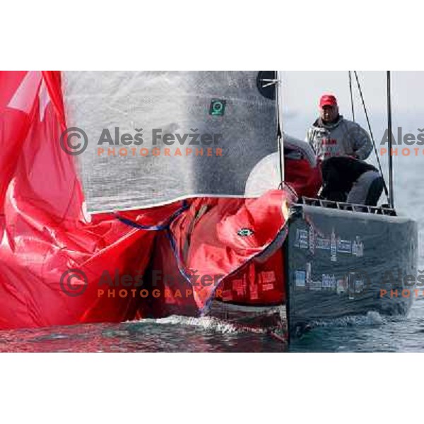 Team Omega in action at fleet race in sailing regatta for RC 44 Portoroz Cup in Pororoz,Slovenia.Photo by Ales Fevzer 