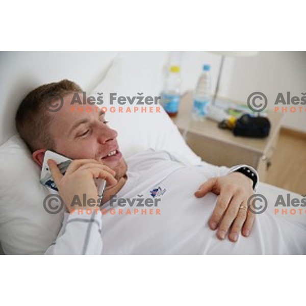 Ales Music of Slovenia Ice-hockey Olympic team in Coastal Olympic Village in Sochi on February 6, 2014