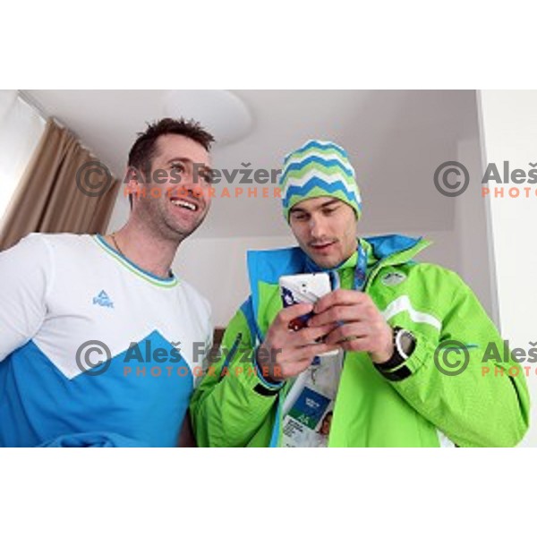 Tomaz Razingar and Ziga Pavlin of Slovenia Ice-hockey Olympic team in Coastal Olympic Village in Sochi on February 6, 2014
