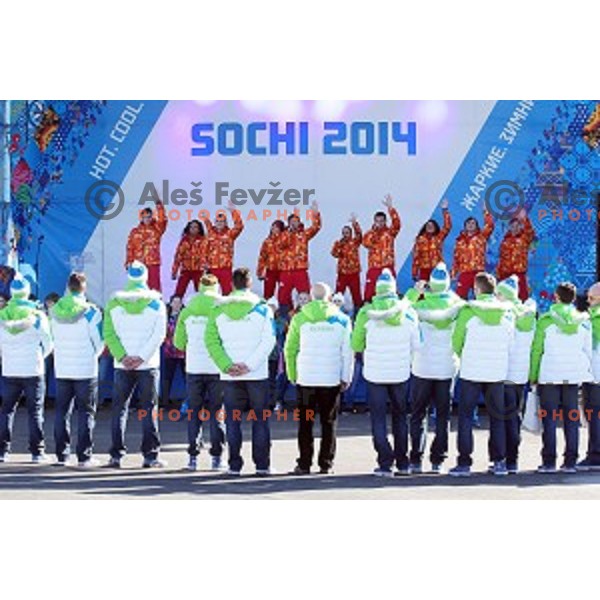Slovenia Ice-Hockey team at Team Welcome Ceremony in Coastal Olympic Village in Sochi on February 6,2014