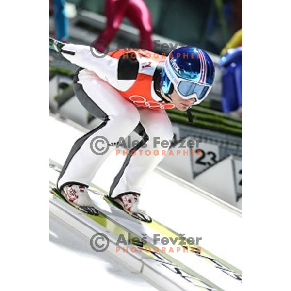 Robert Kranjec of Slovenia during men\'s Normal Hill Individual practice in RusSki Gorki Jumping Center at Sochi 2014 Winter Olympic Games on February 6, 2014