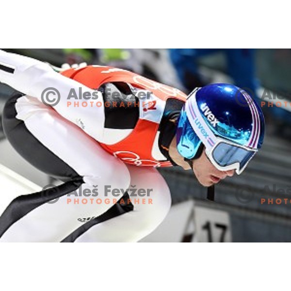 Robert Kranjec of Slovenia during men\'s Normal Hill Individual practice in RusSki Gorki Jumping Center at Sochi 2014 Winter Olympic Games on February 6, 2014