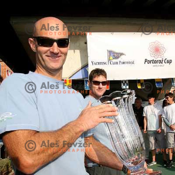 Winning trophy for team Aqua at sailing regatta RC 44 Portoroz Cup in Pororoz,Slovenia.Photo by Ales Fevzer 