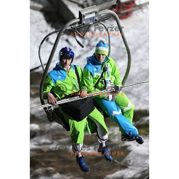 Peter Prevc of Slovenia during men\'s Normal Hill Individual practice in RusSki Gorki Jumping Center at Sochi 2014 Winter Olympic Games on February 6, 2014