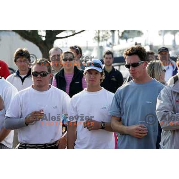 Members of teram Aqua at prize giving ceremony after sailing regatta for RC 44 Portoroz Cup in Pororoz,Slovenia.Photo by Ales Fevzer 