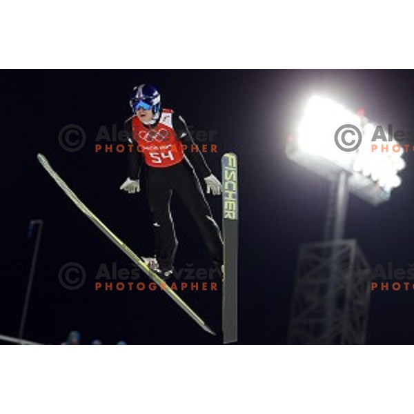 Jurij Tepes of Slovenia during men\'s Normal Hill Individual practice in RusSki Gorki Jumping Center at Sochi 2014 Winter Olympic Games on February 6, 2014