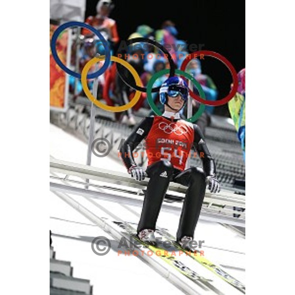 Jurij Tepes of Slovenia during men\'s Normal Hill Individual practice in RusSki Gorki Jumping Center at Sochi 2014 Winter Olympic Games on February 6, 2014