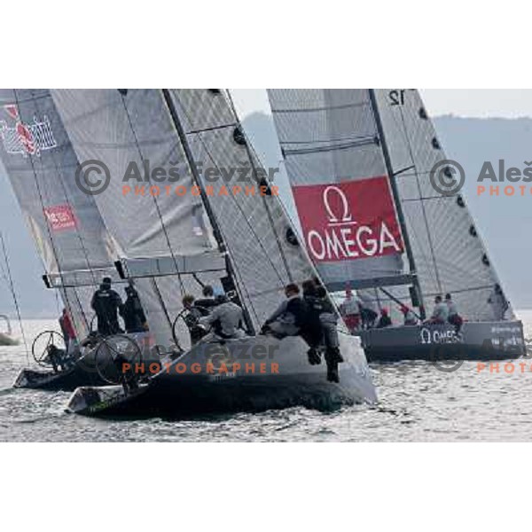 Action at fleet race in sailing regatta for RC 44 Portoroz Cup in Pororoz,Slovenia.Photo by Ales Fevzer 