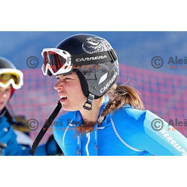 Tina Maze of Slovenia during Ladies Downhill Training at Rosa Khutor Alpine Center at Sochi 2014 Winter Olympic Games on February 7, 2014