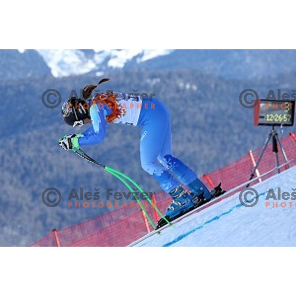 Tina Maze of Slovenia during Ladies Downhill Training at Rosa Khutor Alpine Center at Sochi 2014 Winter Olympic Games on February 7, 2014
