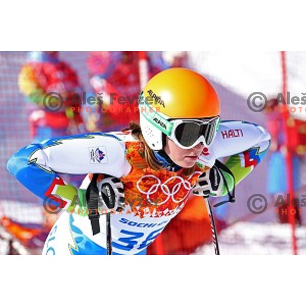 Marusa Ferk of Slovenia during Ladies Downhill Training at Rosa Khutor Alpine Center at Sochi 2014 Winter Olympic Games on February 7, 2014