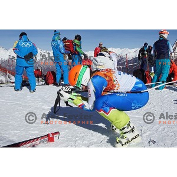 Marusa Ferk of Slovenia during Ladies Downhill Training at Rosa Khutor Alpine Center at Sochi 2014 Winter Olympic Games on February 7, 2014