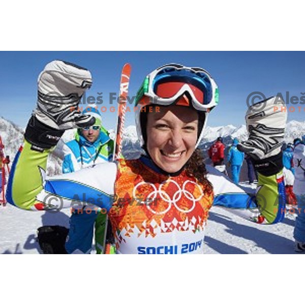 Ilka Stuhec of Slovenia during Ladies Downhill Training at Rosa Khutor Alpine Center at Sochi 2014 Winter Olympic Games on February 7, 2014