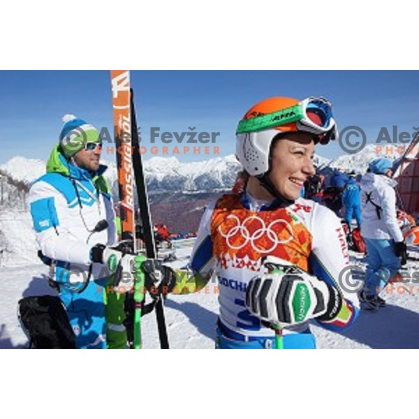 Ilka Stuhec of Slovenia during Ladies Downhill Training at Rosa Khutor Alpine Center at Sochi 2014 Winter Olympic Games on February 7, 2014