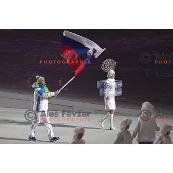 Tomaz Razingar, flag bearer of Slovenia during Opening Ceremony of XXII Winter Olympic games Sochi 2014 at Fisht Stadium, Russia on February 7, 2014