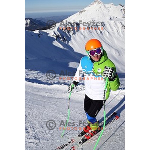 Rok Perko of Slovenia during Men\'s Downhill Training at Rosa Khutor Alpine Center , Sochi 2014 Winter Olympic Games on February 8, 2014