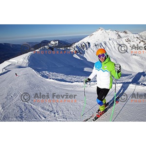 Rok Perko of Slovenia during Men\'s Downhill Training at Rosa Khutor Alpine Center , Sochi 2014 Winter Olympic Games on February 8, 2014