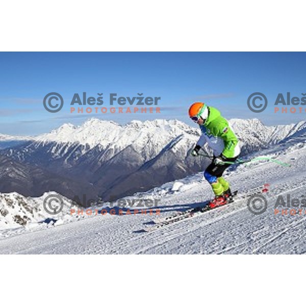 Rok Perko of Slovenia during Men\'s Downhill Training at Rosa Khutor Alpine Center , Sochi 2014 Winter Olympic Games on February 8, 2014