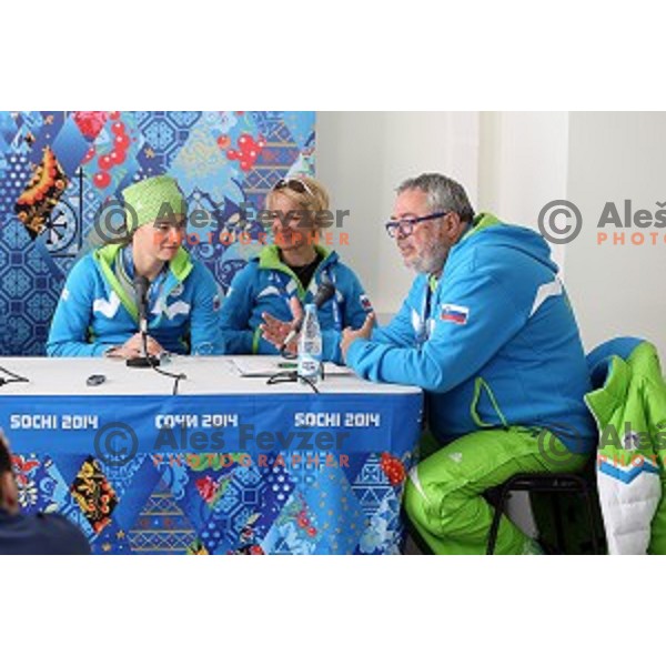 Tina Maze of Slovenia during press conference in Mountain Village, Rosa Khutor, Sochi 2014 Winter Olympic Games on February 8, 2014